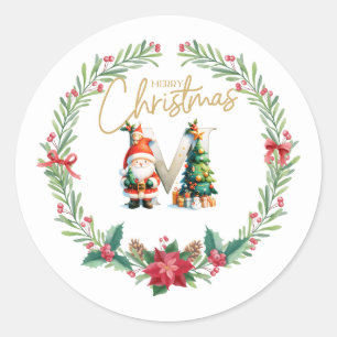 Monogram letter M, Kerstkrans w / Sinterklaas Ronde Sticker