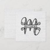Monogram Letter M met familienaam Notitiekaartje (Voorkant / Achterkant)