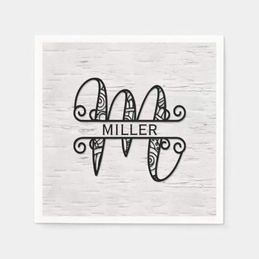 Monogram Letter M met familienaam Servet (Voorkant)