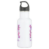 Monogram letter M naam orchidee roze paars Waterfles (Achterkant)