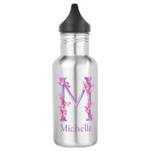 Monogram letter M naam orchidee roze paars Waterfles (Links)