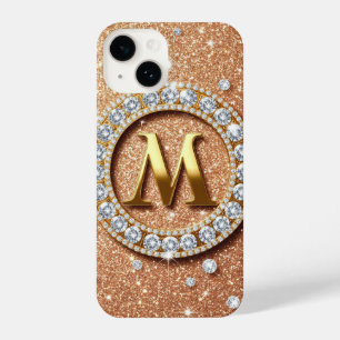 Monogram Letter M op roze gouden glinsterende acht iPhone 14 Hoesje