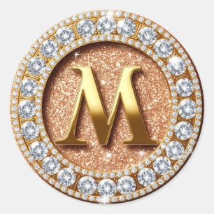 Monogram Letter M op roze gouden glinsterende acht Ronde Sticker