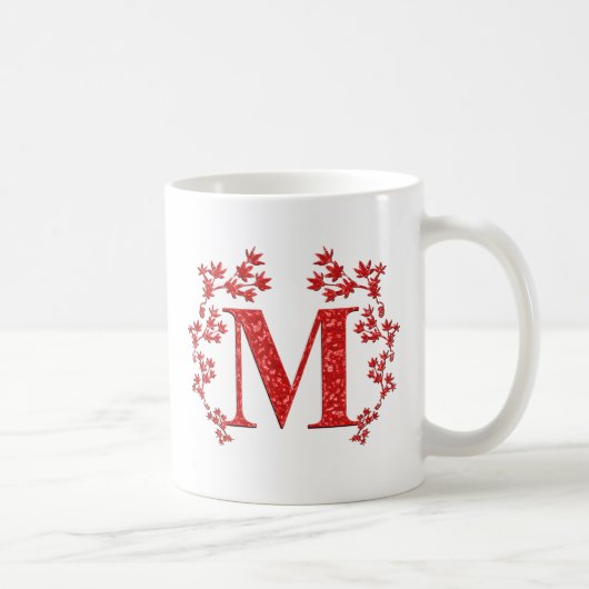 Monogram Letter M Red Leaves Koffiemok (Rechts)