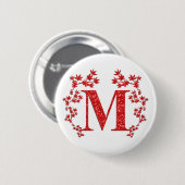 Monogram Letter M Red Leaves Ronde Button 5,7 Cm (Voorkant /achterkant)