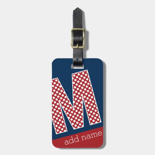 Monogram Letter M - Rode en witte pooldots Bagagelabel (Voorkant verticaal)
