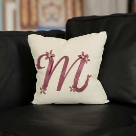 Monogram Letter M Roos Goud Bloemen Details Crème Kussen