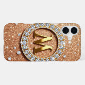 Monogram Letter M Roze Goud ✨ Glitter Luxe Chic iPhone Hoesje (Achterkant horizontaal)