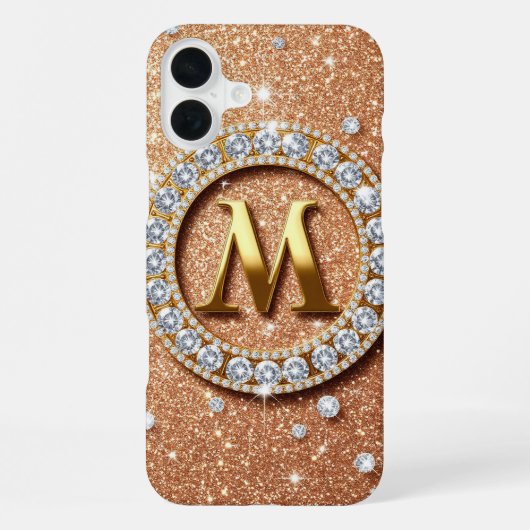 Monogram Letter M Roze Goud ✨ Glitter Luxe Chic iPhone Hoesje (Achterkant)