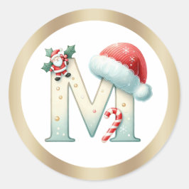 Monogram letter M, Santa hat Kerst sticker