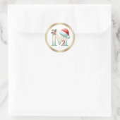 Monogram letter M, Santa hat Kerst sticker (Tas)