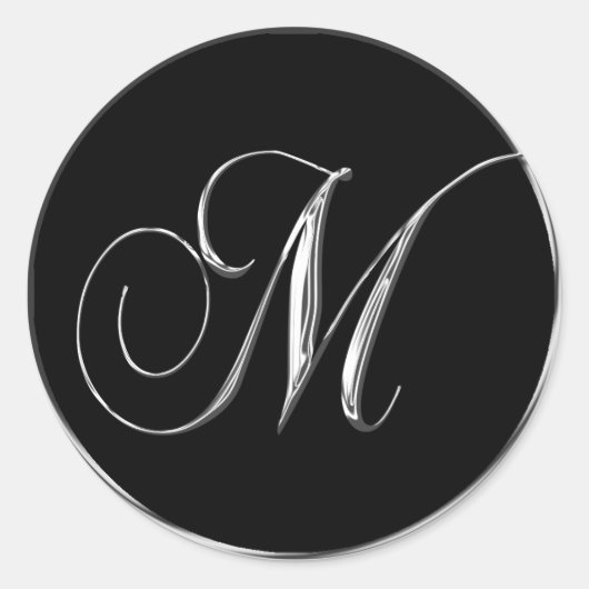 Monogram Letter M Sliver op Black Wedding Seal Ronde Sticker (Voorkant)