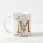 Monogram Letter M Waterverf Floral Coffee Mok (Links)