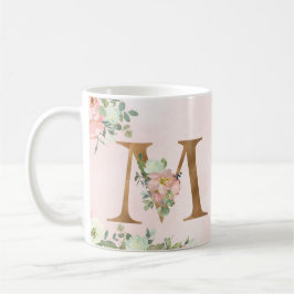 Monogram Letter M Waterverf Floral Coffee Mok