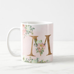 Monogram Letter M Waterverf Floral Coffee Mok