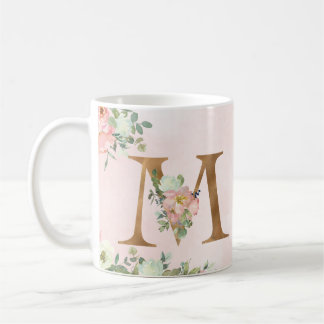 Monogram Letter M Waterverf Floral Coffee Mok