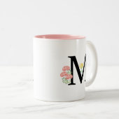 Monogram Letter M Waterverf Rozen Floral Spray Tweekleurige Koffiemok (Voorkant rechts)