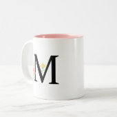 Monogram Letter M Waterverf Rozen Floral Spray Tweekleurige Koffiemok (Voorkant links)