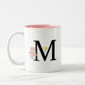 Monogram Letter M Waterverf Rozen Floral Spray Tweekleurige Koffiemok (Links)