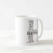 Monogram Letter M Zwart Wit Bloemen Botanisch Koffiemok (Voorkant rechts)