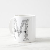 Monogram Letter M Zwart Wit Botanische Bloemen Koffiemok (Voorkant links)