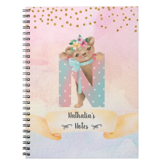 Monogram Letter N Baby Beer Girl Daily Studie Notitieboek (Voorkant)