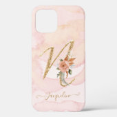 Monogram Letter N bloemenschrift Gouden Waterverf Case-Mate iPhone Case (Achterkant)