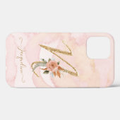 Monogram Letter N bloemenschrift Gouden Waterverf Case-Mate iPhone Case (Achterkant (horizontaal))