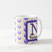 Monogram Letter N Blue Polka Dot Achternaam Initia Koffiemok (Voorkant rechts)