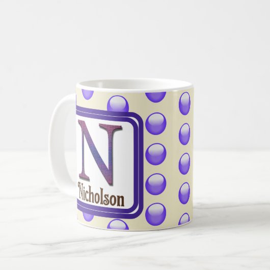 Monogram Letter N Blue Polka Dot Achternaam Initia Koffiemok (Voorkant links)
