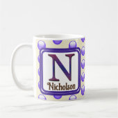 Monogram Letter N Blue Polka Dot Achternaam Initia Koffiemok (Links)