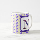 Monogram Letter N Blue Polka Dot Name Initiaal Koffiemok (Voorkant rechts)