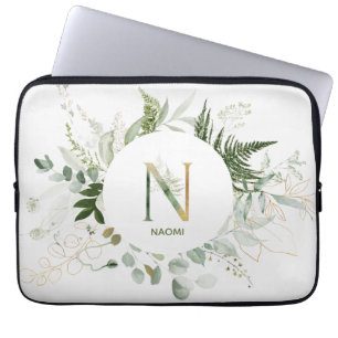 Monogram Letter N Foliage Wreated Laptop Slapje Laptop Sleeve