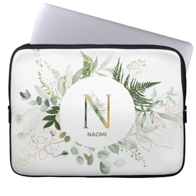 Monogram Letter N Foliage Wreated Laptop Slapje Laptop Sleeve (Voorkant)