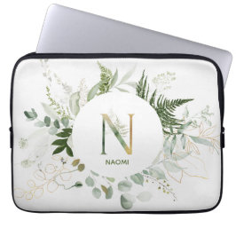 Monogram Letter N Foliage Wreated Laptop Slapje Sleeve