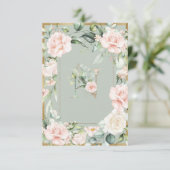 Monogram Letter N Green Floral Rozen Bedankkaart (Staand voorkant)