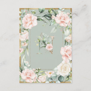 Monogram Letter N Green Floral Rozen Bedankkaart