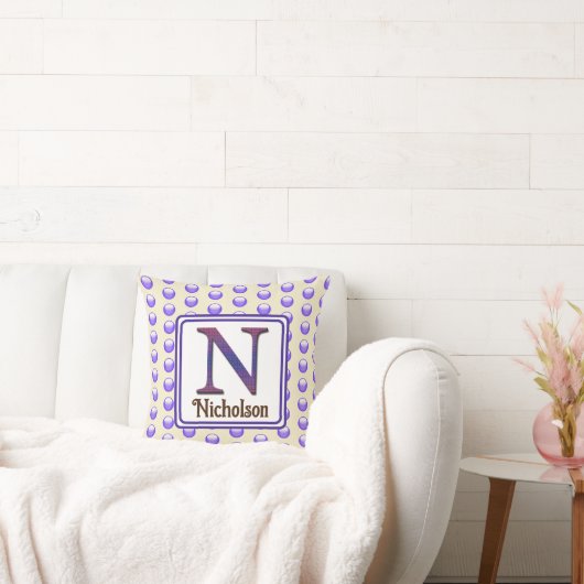 Monogram Letter N Initiaal Blue Polka Dot Keepsake Kussen (Bank)