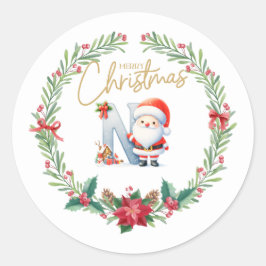 Monogram letter N, Kerstkrans w / Sinterklaas Ronde Sticker