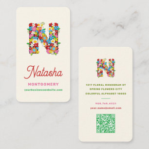 Monogram Letter N Kleurrijke Lente Bloemen Tuin Visitekaartje
