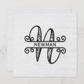 Monogram Letter N met familienaam Notitiekaartje (Voorkant / Achterkant)