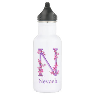 Monogram letter N naam orchidee roze paarse Waterfles