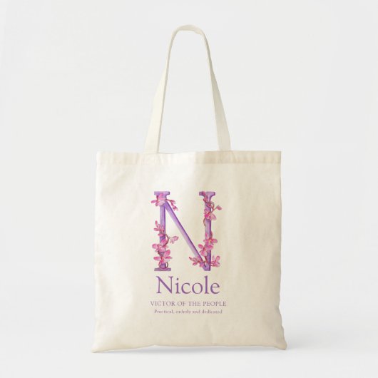Monogram letter N orchideeën waterverf Nicole cust Tote Bag (Voorkant)