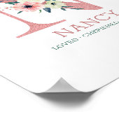 Monogram Letter N Roze Waterverf Floral Nursery Poster (Hoek)