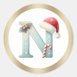 Monogram letter N, Santa hat Kerst sticker