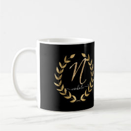 Monogram Letter N Zwart op Gouden Script Naam Koffiemok