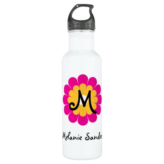 Monogram letter naam mod roze gele bloem waterfles (Voorkant)