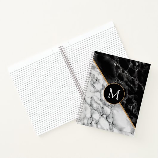 Monogram Letter Notitieboek Black White Marble (Binnen)