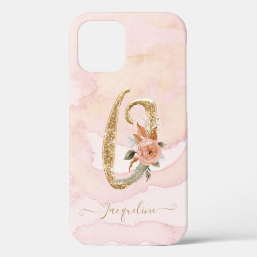 Monogram Letter O bloemenschrift Gouden Waterverf Case-Mate iPhone Case (Achterkant)