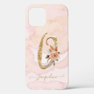 Monogram Letter O Floral Script Gold Waterverf Case-Mate iPhone Case
